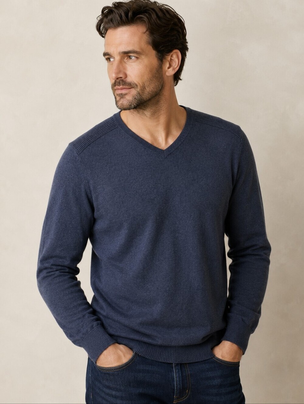 🛍️ Marc Anthony Navy Cotton Cashmere V-Neck Sweater | XL | Lightweight Luxury K